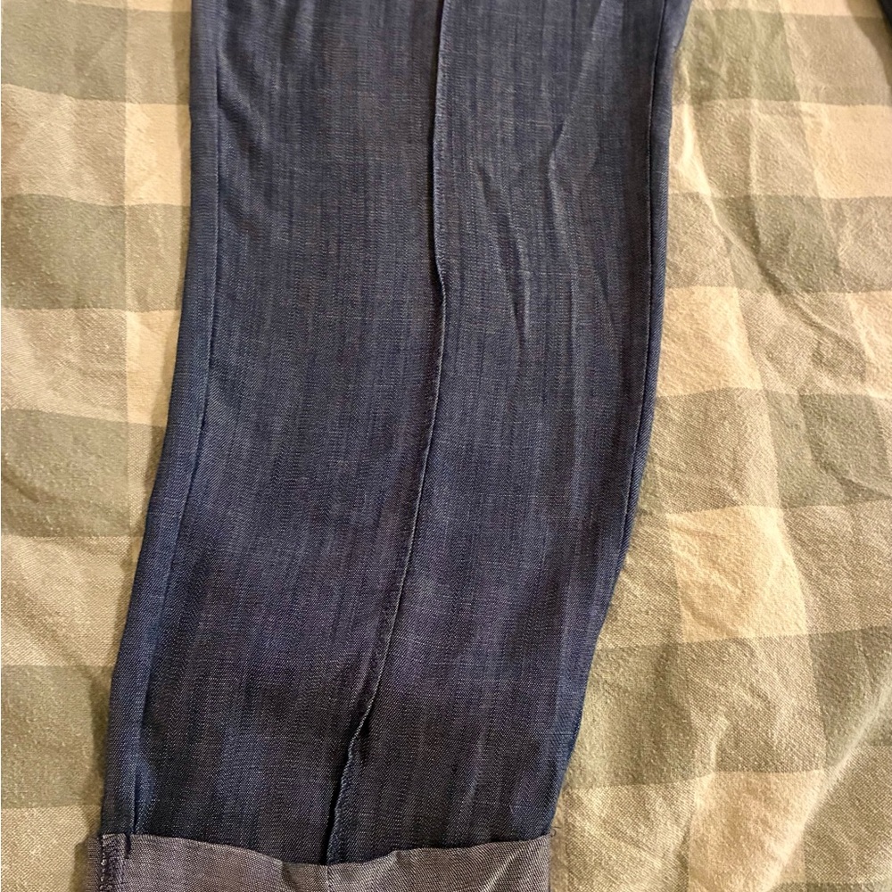 Ellen Tracy Chambray Blue Drawstring Cuffed Ankle Pants Tencel EUC S Classic - Picture 7 of 12